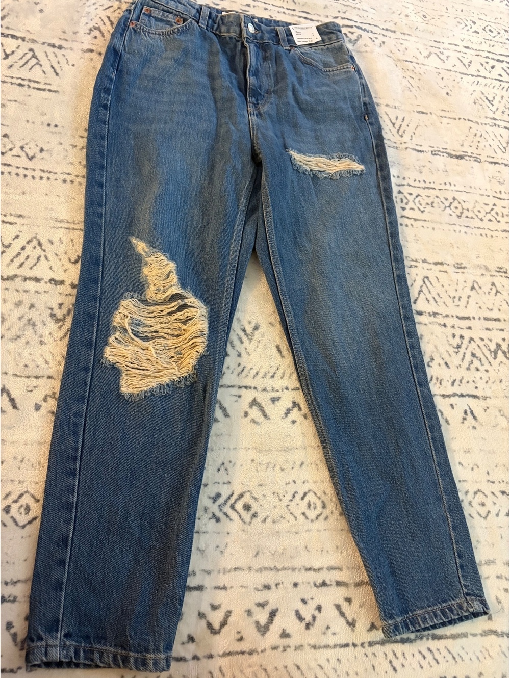 Topshop Mom Jeans Distressed Blue Denim W30 L30
